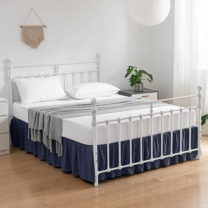 Bed Skirt Queen Size Ruffled Bed Skirt with Split Corners, 16 Inch Drop Dust Ruffle Bed Skirt with Platform, Blue, Queen - 16" Drop