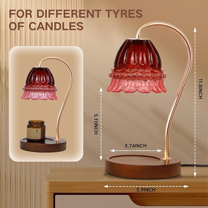 Candle Warmer Lamp with Timer Electric Candle Warmer Lamp Adjustable Height Candle Warmer Dimmable Wax Warmer Lamp Jar Candles with 2 Bulbs for Home Decor & Office