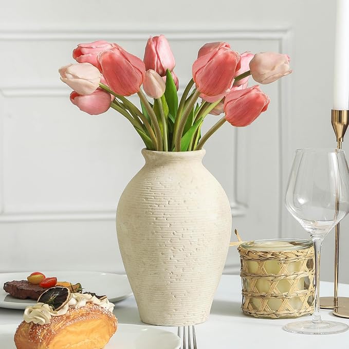 Ceramic Flower Vase Home Decor - Large Farmhouse Table Vases Rustic Vintage Living Room Kitchen Bedroom Decorations for House Book Shelf Office Coffee Desk Dining Fireplace (9" Rustic)