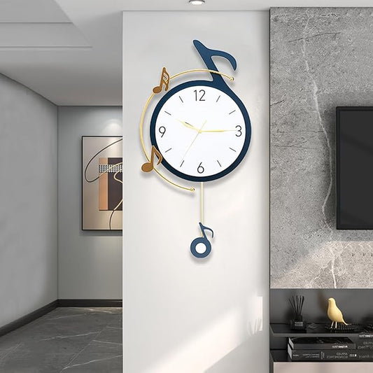 Decorative Quartz Wall Clock with Pendulum, Battery Operated, Music Note Art for Living Room, Kitchen, Home, Bathroom, Bedroom Decor, 12.6x22 Inch