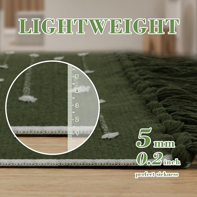 LIVEBOX Boho Bathroom Rug 2' x 3' Washable Green Rugs Small Moroccan Throw Rug for Bath,Cotton Woven Area Rug Carpet with Tassel for Entryway Kitchen Sink Front Door
