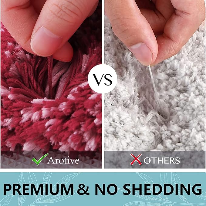 Arotive Microfiber Bathroom Rugs, Shaggy Soft and Absorbent Bath Rug, Non-Slip, Thick Plush Machine Washable Dry Bath Mats for Bathroom, Tub and Shower, 30x20, Burgundy