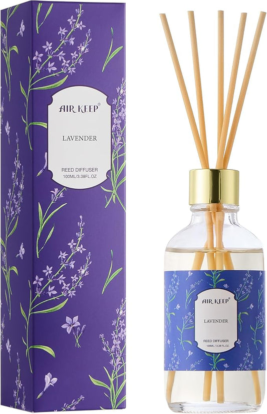 Airkeep Reed Diffuser Oil Set with Reed Sticks,Lavender Aromatherapy Oil Scent Diffuser for Home Office Bathroom Decoration Perfume and Gifts 3.38oz/100ml