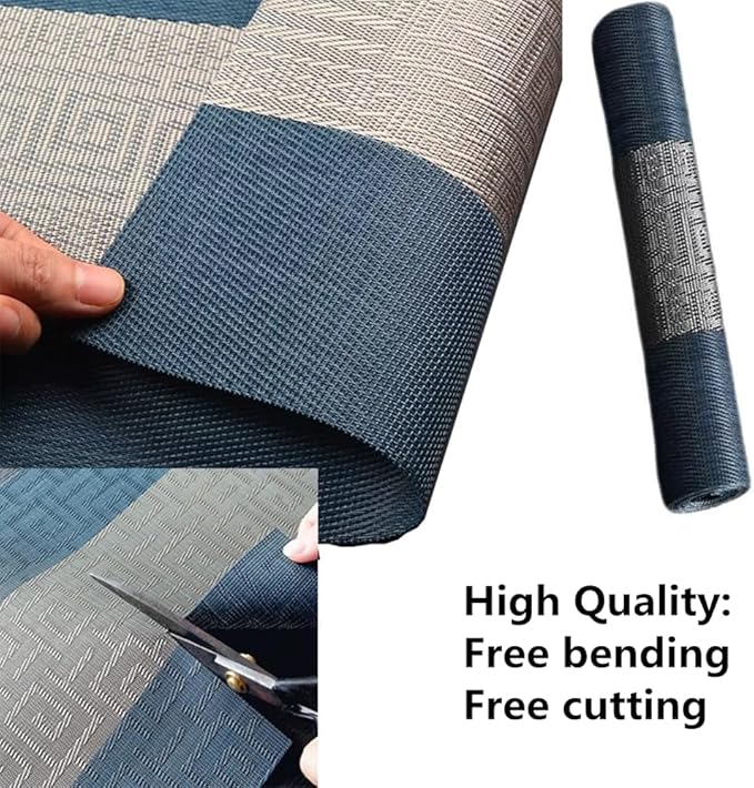 Placemats with Table Runner Set Place Mats, Woven Crossweave Placemat Vinyl Kitchen Tablemat, Washable PVC Table Mats for Dining Table, Parties, Farmhouse, Thanksgiving, Christmas & Gathering (Blue C)