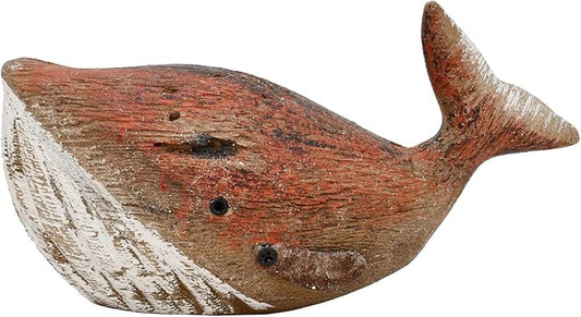 Linfevisi Wooden Whale Decor Tabletop Nautical Decor Solid Wood Whales Statue Sculpture Standing Coastal Decor Beach Figurines for Home Sea Decor for Bathroom Ocean Theme House Decor 3.35 Inches Tall