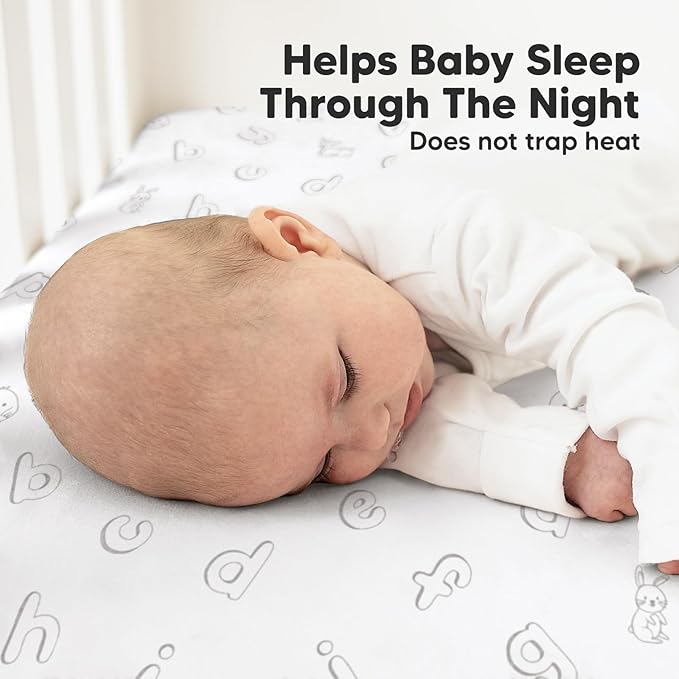 2-Pack Organic Crib Sheets for Boys, Girls - Jersey Fitted Crib Sheet, Baby Crib Sheets Neutral, Crib Mattress Sheet, Cotton Crib Sheets, Breathable Crib Sheet, Baby Mattress Sheets (ABC Land Sky)