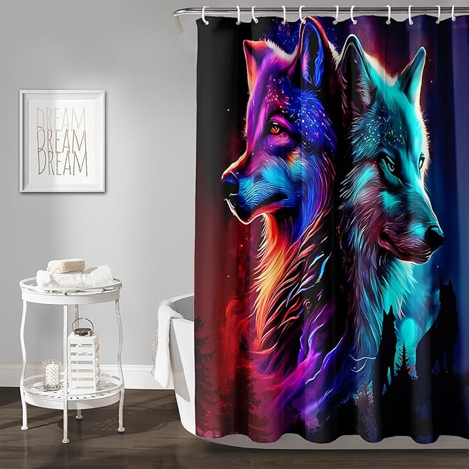 AILONEN Wolf Shower Curtain,Evening Howling Wolf Bath Curtain for Bathroom Decor,Wildlife Shower Curtain for Teens,Polyester Waterproof with 12 Plastic Hooks 72" W*78" H