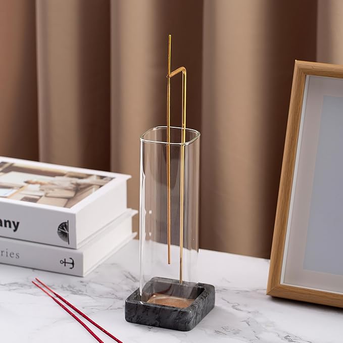 Incense Holder, Unique Marble Incense Stick Holder, 100% Anti-Ash Flying, Brass Incense Holder for Sticks, Incense Burner Holder for Meditation Yoga (Black)