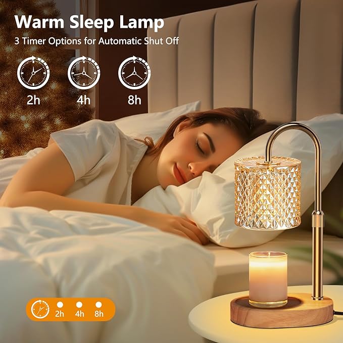 Electric Candle Lamp Warmer with Timer Dimmer Adjustable Height,Gifts for Women and Men,Vintage Home Decor with 2 Bulbs