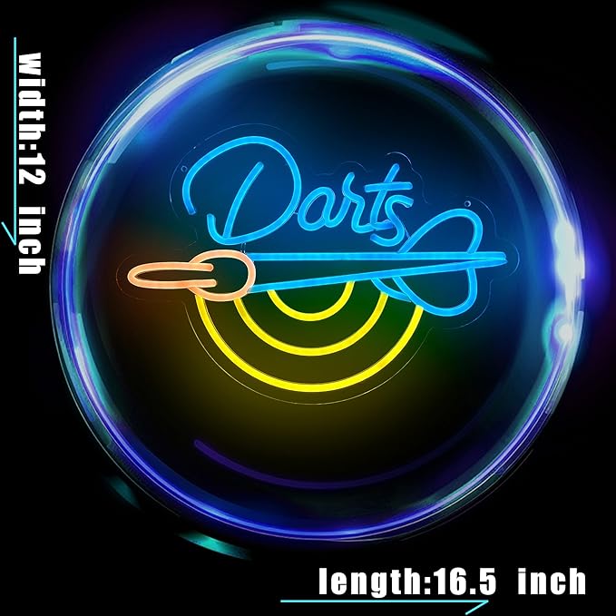 Darts Neon Sign - LED Neon Light Sign for Wall Decor - Perfect for Men Cave & Game Room