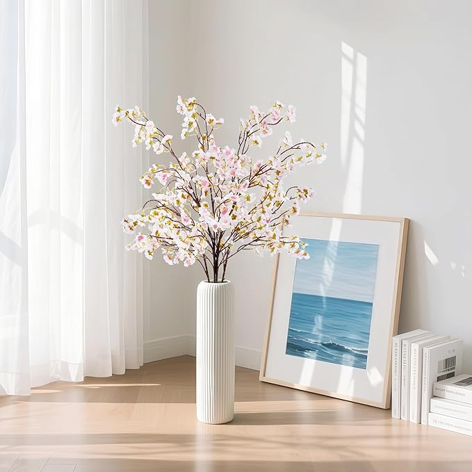 SITUMEIZI Artificial Cherry Blossom Branches Silk 40.58 Inch Faux Cherry Flowers Tall Stems for Home Wedding Bedroom Table Japanese Real Touch Vase Decoration(4Pcs,Pink)