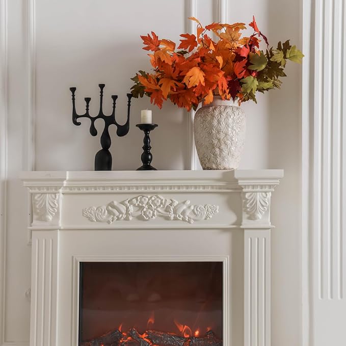 MISSPIN Artificial Fall Maple Leaves Stems, 8 PCS Fall Decorations for Indoor Outdoor Halloween Thanksgiving Farmhouse Arrangement Decorations for Front Door Wedding Centerpieces in Autumn