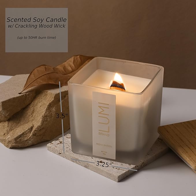 Luxury Aroma Set | Scented Reed Diffuser (200ml), Scented Wood Wick Soy Candle (200g), Aroma Room Spray (50ml), Includes Dried Flowers, 8 Reed Sticks - Home Fragrance Gift Set (Peony Garden)