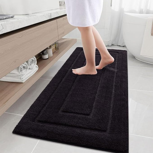 Buganda Bathroom Rugs, 59" x 24", Soft and Absorbent Microfiber Bath Rugs, Non-Slip Shaggy Shower Carpet, Machine Wash Dry Bath Mats for Bathroom Floor, Tub and Shower, Black