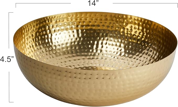 Creative Co-Op Round Hammered Metal Bowl, Gold Finish, 14"
