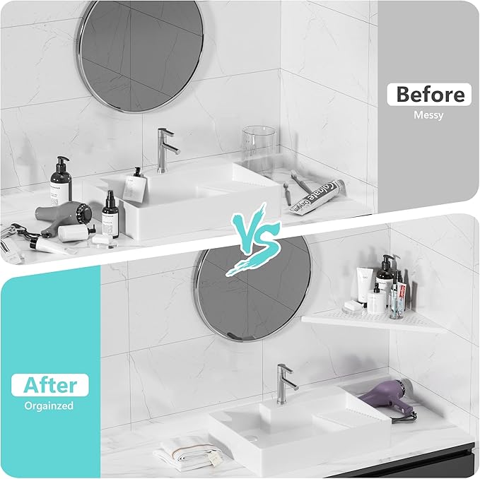 Bathroom Corner Shelf, Recessed 12" Shower Shelf Caddy, SUS304 Stainless Steel Shelf Wall Mount Triangular, No Drilling, Matte White