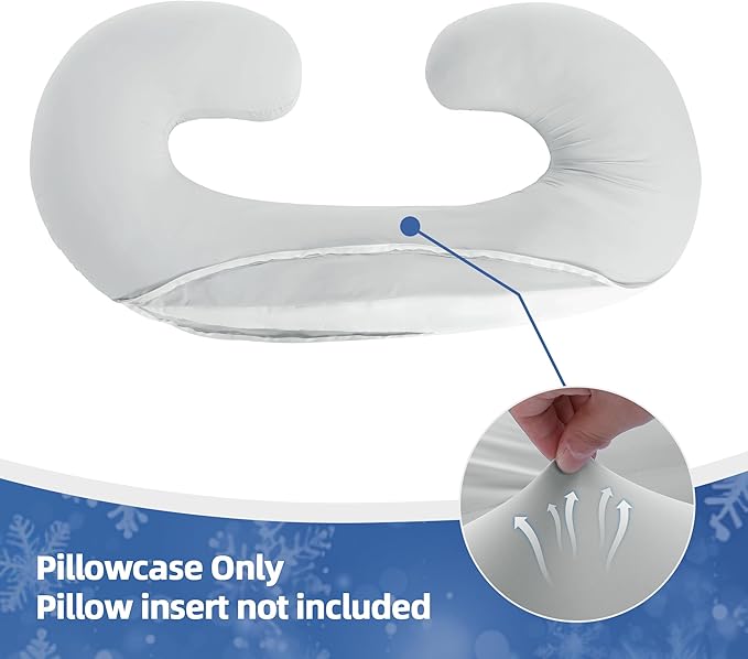 Cooling Pregnancy Pillow Cover (ONLY Pillowcase), Q-Max 0.4 C Shaped Luxurious Smooth Maternity Pillow Cover with Hidden Zip, Cool Large Pillow Protector for Side Hot Sleeper, Grey, 60x34 in