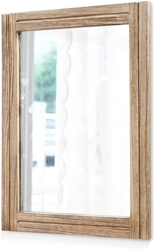 AAZZKANG Rustic Mirror for Wall with Rectangle Wood Framed Decorative Hanging Mirrorrs Large 20"x16"for Bedroom Bathroom Living Room Dressing Room