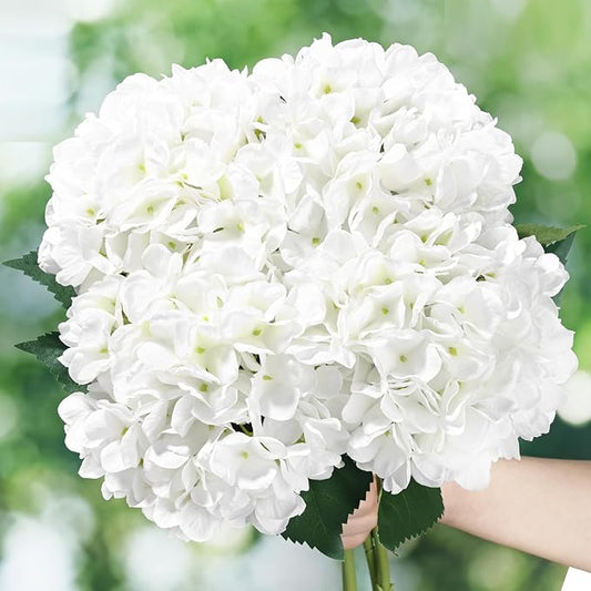 BLEUM CADE 8 Pcs White Hydrangea Artificial Flowers with Stems, 18In Large Fake White Flowers, Faux Hydrangea Flower for Home Decor Spring Wedding Table Centerpieces Decoration