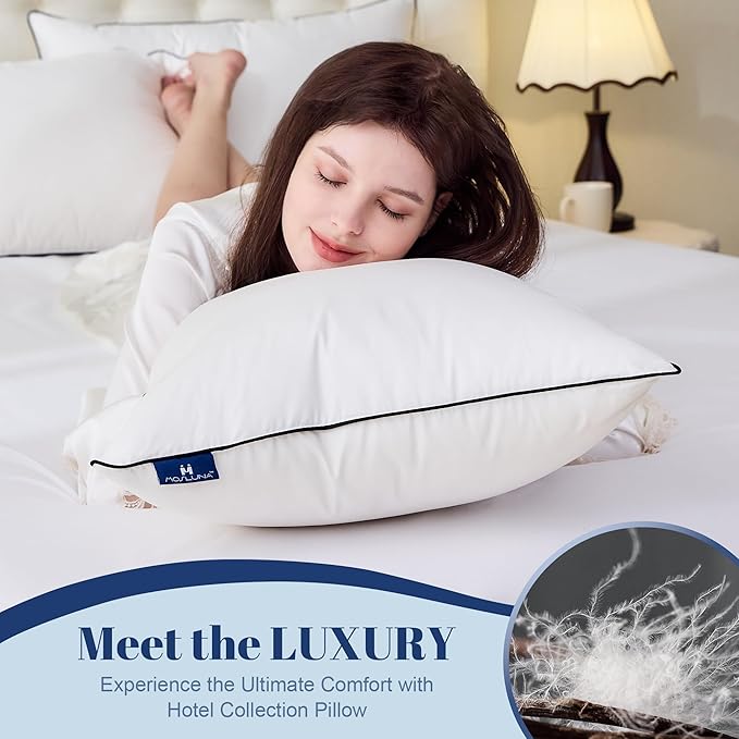 Goose Down Pillows Standard Size Set of 2, Luxury Hotel Collection Bed Pillow 2 Pack, Airyfil™ Powered Fillings & Feather Pillow，Soft Fluffy for Side, Back, Stomach Sleepers 20"x26"