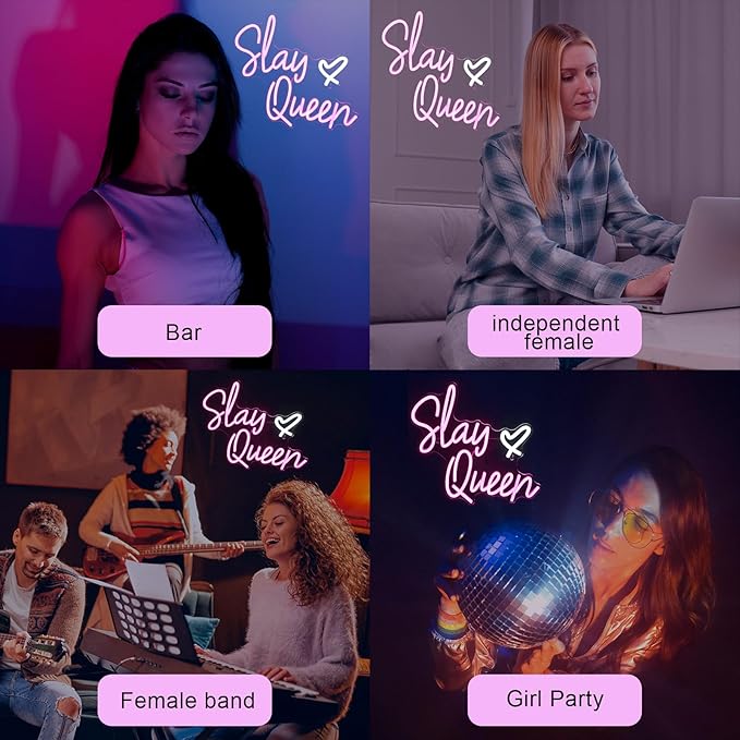 Slay Queen Neon Sign Pink White LED Neon Light Up Signs for Wall Decor Usb Neon Light for Bedroom Preppy Girl Aesthetic Room Dorm Decor Y2k Party Gifts