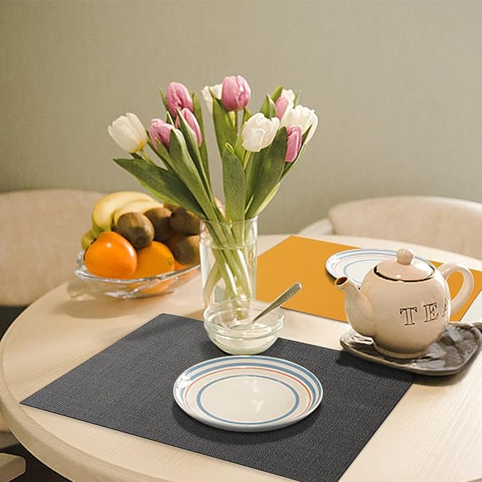 Placemats Set of 8 with Coasters Dual Sided Heat Stain Resistant Place Mats Faux Leather Table Mats Non-Slip Waterproof Oil-Proof Washable Wipeable Table Placemats for Dining Patio Table Kitchen