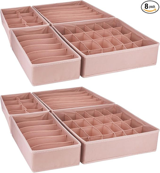 8 Pack Dresser Drawer Organizer Clothes Underwear Sock dusky pink Drawer Organizer Bins Fabric Foldable Organizer Storage Box Closet Cloth Drawer Dividers Closet Underwear Organizer Drawer