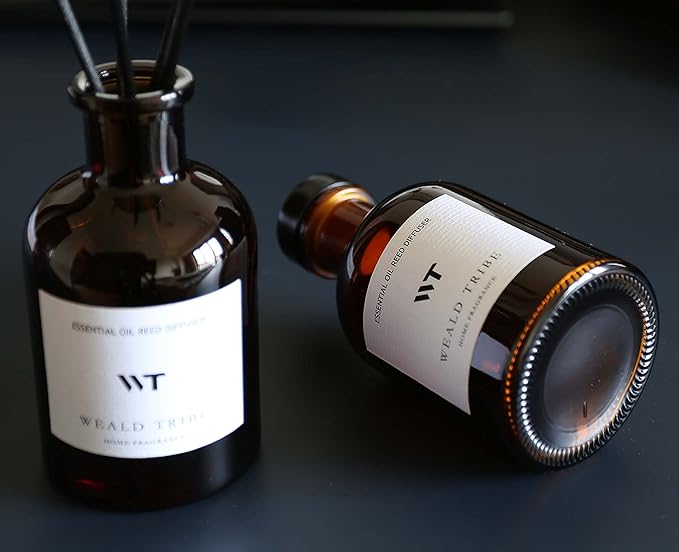 WEALD TRIBE Reed Diffuser Set for Bathroom Air Fresheners, Oil Diffuser Sticks with Flower | Balsam Fir Scent 4.0 fl oz Home Fragrance with Sticks Defusers | House Bedroom Office Shelf Decor