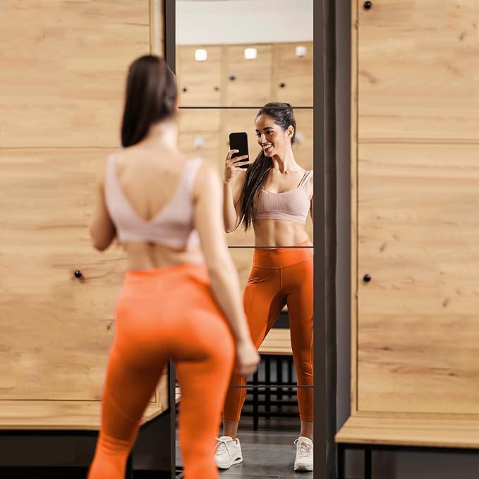 Delma Frameless Mirror Tiles 22"x22"x4 Pcs Wall Mounted, Shatter Resistant Full Length Tempered Glass Panels for Home Gym Bathroom Bedroom & Living Room Decor