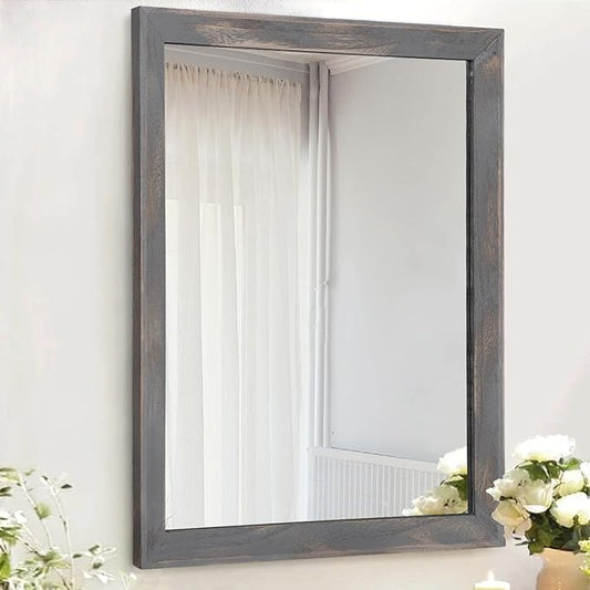 AAZZKANG Wooden Mirror Rectangle Rustic Mirrors for Wall Decorative for Bedroom Bathroom Living Room Entryway Hanging Home Decor 28"x20"