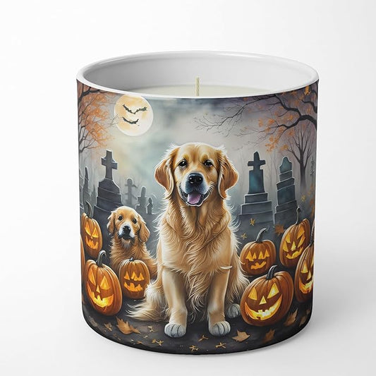 Caroline's Treasures DAC2041CDL Golden Retriever Spooky Halloween Decorative Soy Candle Nature Soy Wax Essential Oil Home Decor Ideal for Bedroom Kitchen Bath Office Gift, 10 oz