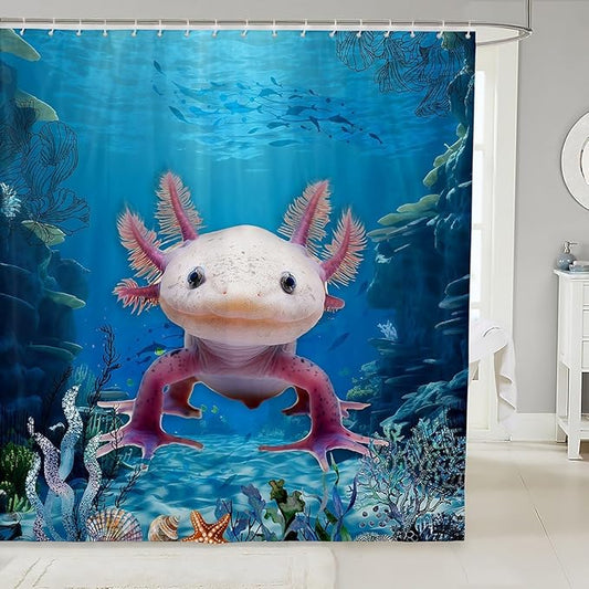 Feelyou Salamander Bathroom Waterproof Accessories with 12 Hooks Under Sea Animals Themed Shower Curtain for Kids Boys Girls Blue Ocean Fabric Shower Curtain Corals and Fish Curtains,72X72 Inches