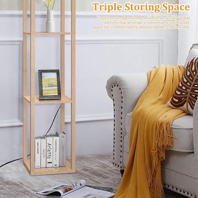 Dott Arts Floor Lamp with Shelves, Floor Lamps for Living Room Decor Display Shelf Lamps with 3 Color LED Bulb, Modern Floor Lamp for Bedroom Standing Lamp for Living Room Office,Home Decor（Burlywood）