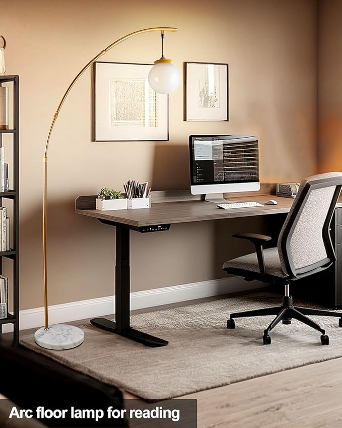 Lightdot Gold Modern Floor Lamp for Living Room, 76Inch Arc Tall Standing Lamp with Marble Base and Globe Bulbs Included, 3000K Warmwhite Modern Mid Century Floor Lamp for Bedroom & Home Office