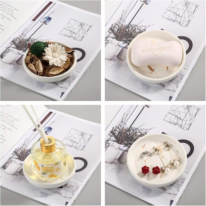 Ceramic Soap Dish Tray Holder for Bathroom or Kitchen,Jewelry Tray,Trinket Plate,Home Décor, Elegant White Color