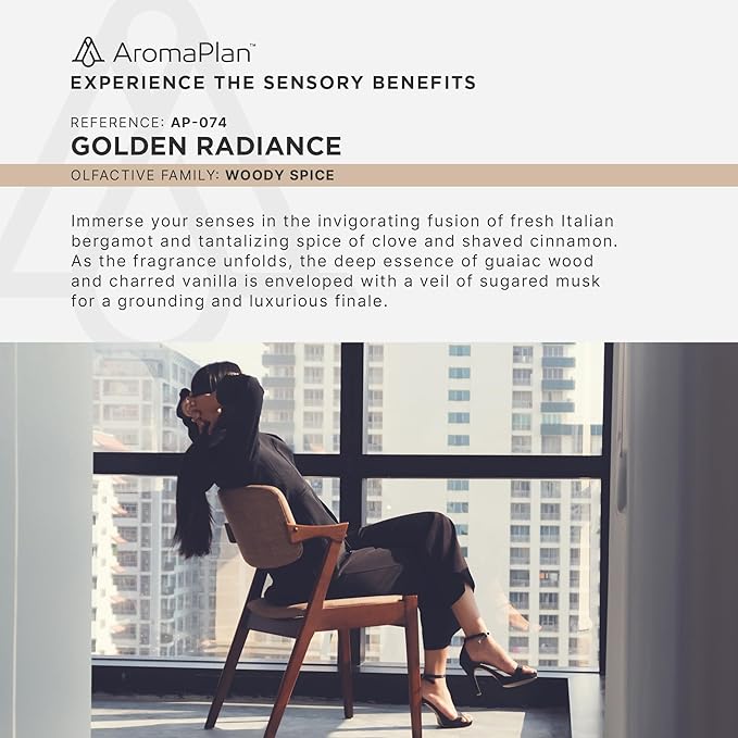 Aromaplan Hotel Scents Golden Radiance 5 Fl Oz (148ml), Home Luxury Aroma & Hotel Fragrance Diffuser Oil- Hotel Diffuser Oil for Aromatherapy- USA Made, Bigger Bottle, Bolder Aroma & Longer Lasting