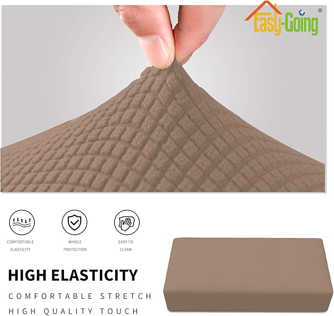 Easy-Going Stretch Ottoman Cover Folding Storage Stool Furniture Protector Soft Rectangle slipcover with Elastic Bottom (XX-Large,Camel)