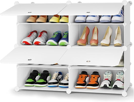 HOMIDEC Shoe Rack, 4 Tier Shoe Storage Cabinet 16 Pair Plastic Shoe Shelves Organizer for Closet Hallway Bedroom Entryway