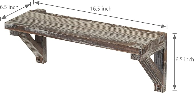 MyGift Wall Mounted Floating Shelves - 16.5 InchTorched Wood Decorative Shelf with Wooden Brackets, Set of 2