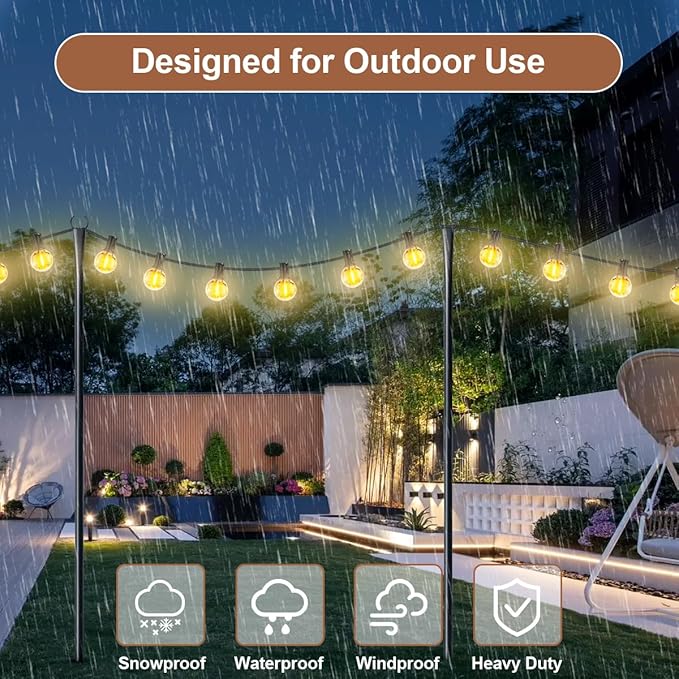 4 Pack String Light Poles for Outside, 10ft Heavy-Duty Metal Light Poles for Outdoor String Lights with Fork, Adjustable Lighting Accessories for Patio Decor Backyard Yard Pergola Garden Decorations