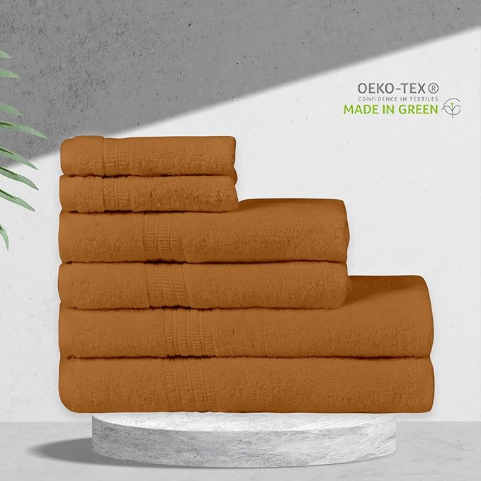 HOMELOVER 6 Piece Towel Set - 100% Organic Cotton, 2 Bath Towels, 2 Hand Towels, 2 Washcloths - 500 GSM, Hotel & Spa Quality, Soft, Quick Dry, Highly Absorbent Bathroom Essentials (Sahara Brown)