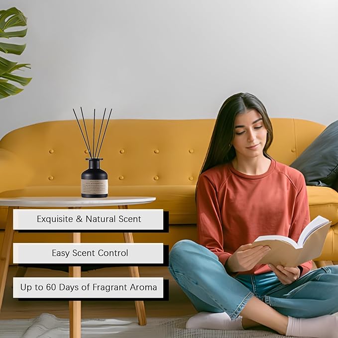 Reed Diffuser Set,4.1 oz Vanilla Citrus Scented Oil Diffuser with 5 Reed Sticks,Home Fragrance Reed Diffuser for Bathroom Bedroom Office Shelf Decor & Air Fresheners