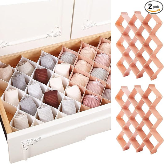 ROUFA Sock Drawer Organizer for Dresser, Honeycomb Underwear Dividers for Women, Panty Separator for Bras, Socks, Belt and Leggings (12pcs.Pink)