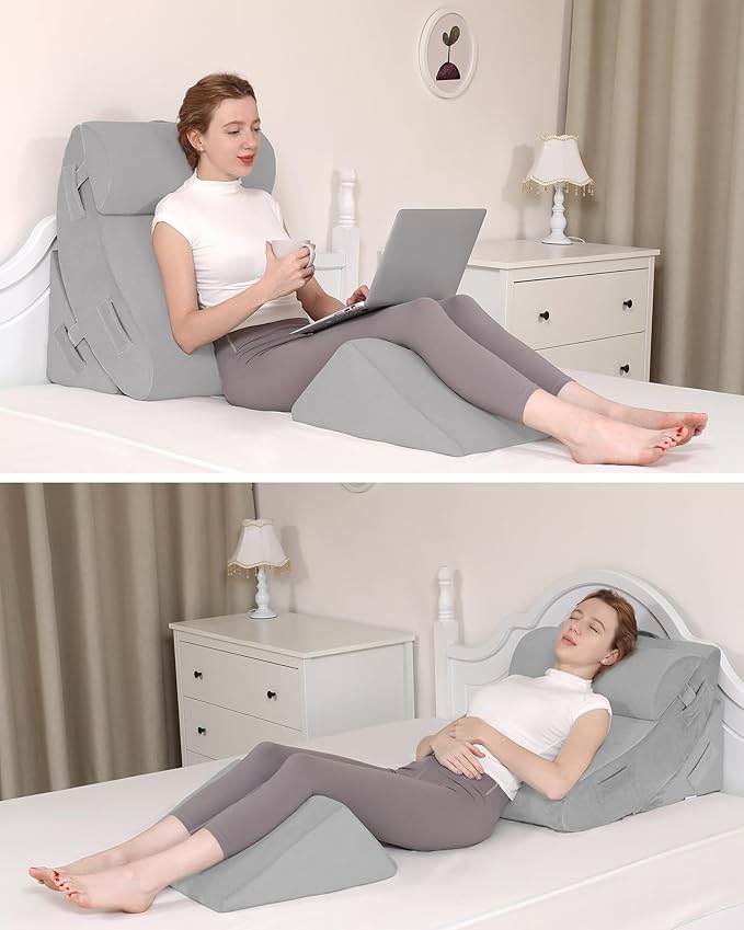 4pcs Orthopedic Bed Wedge Pillow Set Adjustable Wedge Pillow for Sleeping Wedge Pillows Memory Foam Bed Wedge Pillows for Back Support Leg Elevation System