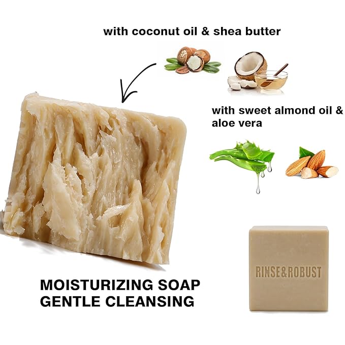 Rinse & Robust Mens Bar Soap Bath Bar Soap 3Pack Handmade Natural Soap Bar Set Cleansing Bar Moisturizing&Exfoliating Scrub Soap Fathers Day Gift Set | Leather, Sandalwood, Teakwood | 3.5 oz of 3 Bars