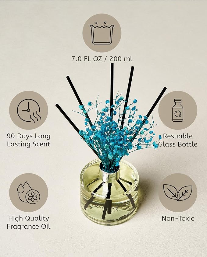 M&SENSE Reed Diffuser Set with 7 Sticks | 7.0oz Fresh Tuberose Scent, Long Lasting Oil Diffuser, Non-Toxic Fragrance Diffuser for Home Decor & Mothers Day with Baby's Breath Flower