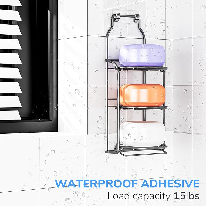 3-Tier Shower Soap Shampoo Bar Holder, Self Adhesive&Freestanding Draining Soap Caddy for Bathroom Wall Accesories, Apartment Essentials Decor…