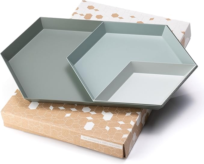LINE+ARC Hand-Painted Metal Nesting Trays (Set of 3 ModTrays, Winter Salad) for Mid-Century Modern Coffee Table Entryway Stacking Geometric Trinket Valet Catchall Vanity Jewelry Ottoman