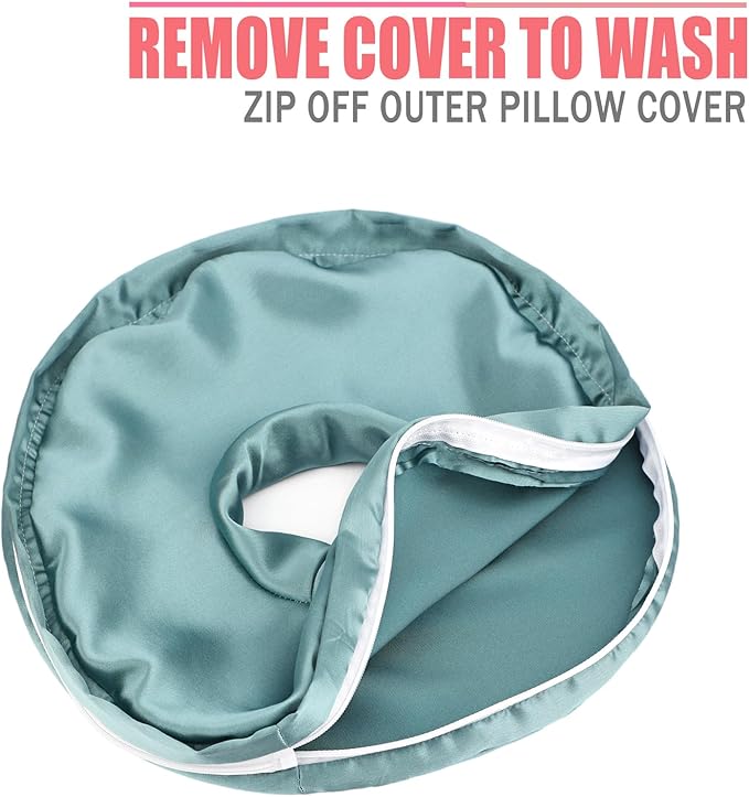 Washable Ear Piercing Pillowcase Luxury Satin Ear Hole Silky Pillowcase for Pierced Ear Side Sleepers Ear Inflammation Pressure Sore Pain Relief Support Neck Head Turquoise