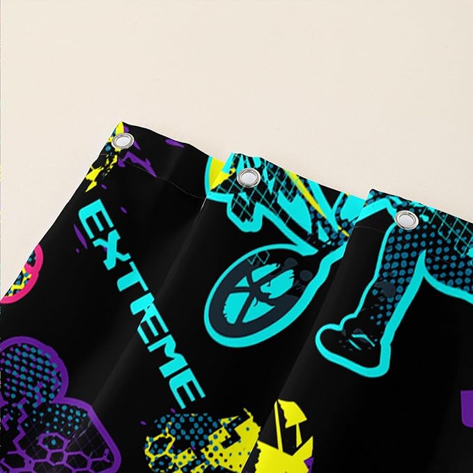 AILONEN Motocross Shower Curtain,Motorcycle Racer Bath Curtain,Extreme Sports Decoration,Colorful Graffiti Dirt Bike Shower Curtain for Kids Boys,Black Washable, 72" W x 84" H